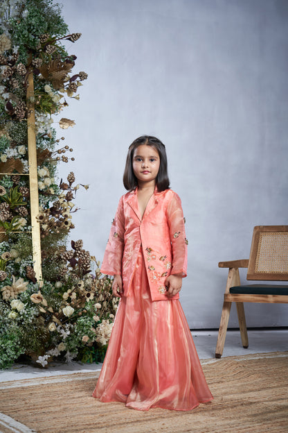 PEACH BUMBLE BEE JACKET SHARARA SET