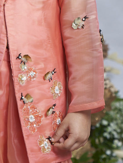 PEACH BUMBLE BEE JACKET SHARARA SET