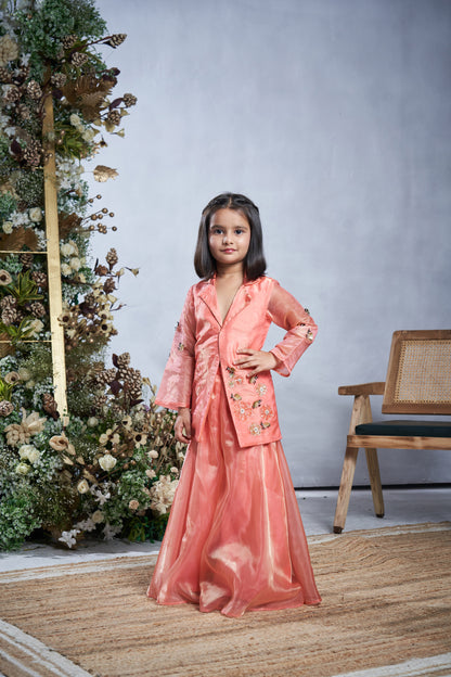 PEACH BUMBLE BEE JACKET SHARARA SET